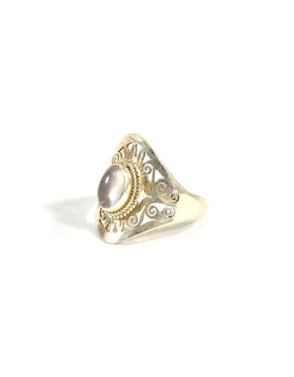 Velký stříbrný prsten vykládaný měsíčním kamenem, AG 925/1000, Nepál
