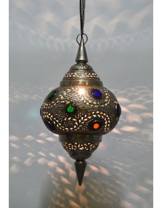 Mosazná lampa v orientálním stylu s barevnými sklíčky, 26x26x50cm
