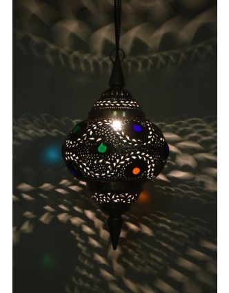 Mosazná lampa v orientálním stylu s barevnými sklíčky, 26x26x50cm
