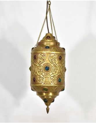 Mosazná lampa v orientálním stylu s barevnými sklíčky, 19x19x42cm