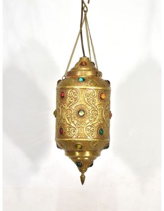 Mosazná lampa v orientálním stylu s barevnými sklíčky, 19x19x42cm