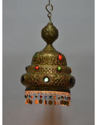 Mosazná lampa v orientálním stylu s barevnými sklíčky, 26x26x36cm