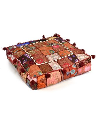 Čtvercový meditační polštář, ručně vyšívaný patchwork, 60x60x10cm