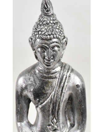 Narozeninový Buddha resinový 30cm -  stříbrná patina