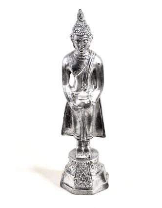 Narozeninový Buddha resinový 30cm -  stříbrná patina