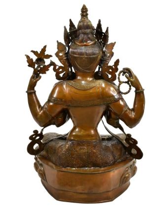Mosazná socha Avalokitešvary, bodhisattvy soucitu, se čtyřma rukama, 71x50x102cm