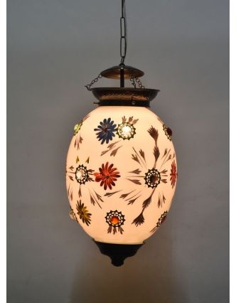 Oválná skleněná lampa zdobená barevnými kameny, bílá, 27x27x44cm