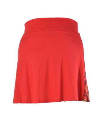 Krátká červená sukně "Meadow design", černý potisk a výšivka, pružný pas