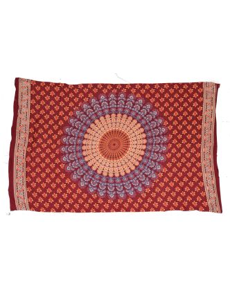 Sárong s ručním tiskem vínový, barevná mandala 110x170cm