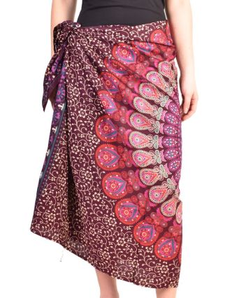 Sárong fialovo-růžový "Naptal" design, 110x170cm, s ručním tiskem