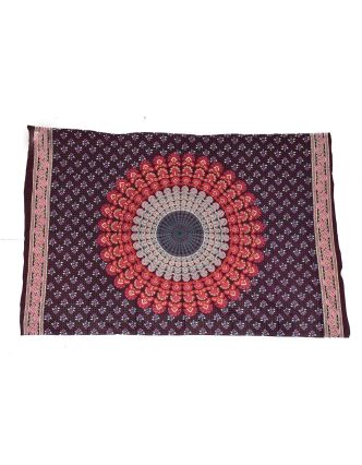 Sárong z viskózy s ručním tiskem, fialovo-růžový "Naptal" design, 110x170cm