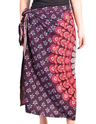 Sárong z viskózy s ručním tiskem, fialovo-růžový "Naptal" design, 110x170cm