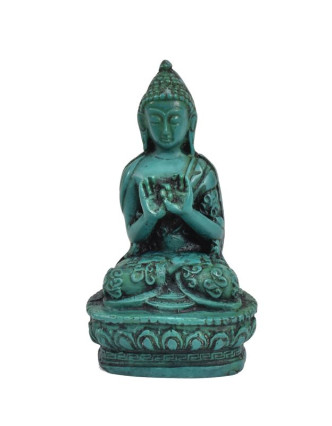 Buddha Vairóčana, sedící, tyrkysový, pryskyřice, 9cm