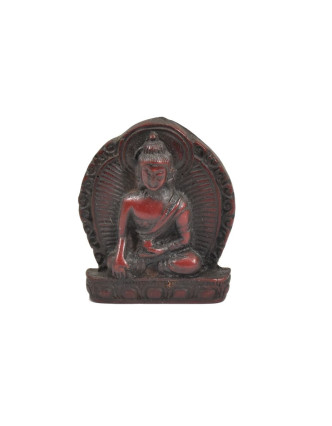 Buddha Šákjamuni, mini, "stone", hnědo červený, pryskyřice, 4cm