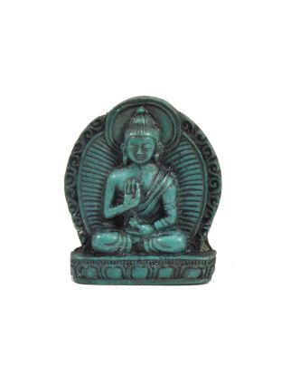 Buddha Amóghasiddhi, mini, "stone", tyrkysový, pryskyřice, 4cm