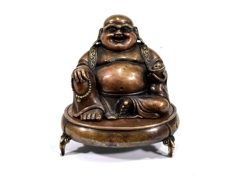 Smějící se Buddha, mosazná soška, vykuřovadlo, 15x10x16cm
