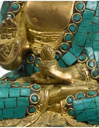 Buddha Amoghasiddhi, mosazná soška vykládaná polodrahokamy, 18cm