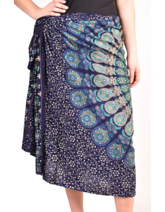 Sárong modrý, "Naptal" design, 110x170cm, s ručním tiskem