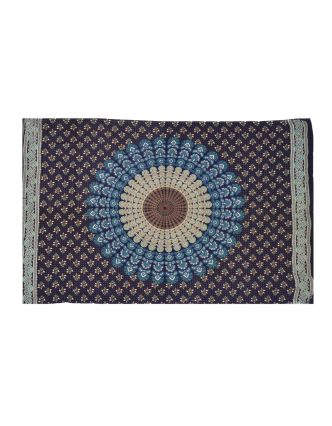 Sárong modrý "Naptal" design, 110x170cm, s ručním tiskem