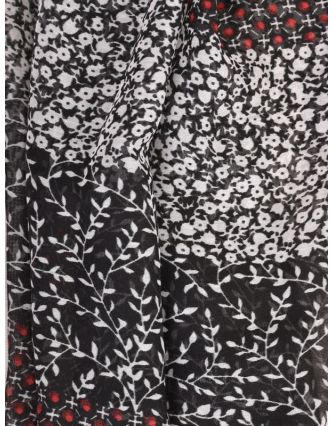 Šátek z bavlny, černý, potisk drobných květin 100x174cm
