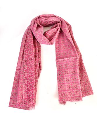 Bavlněný šátek s květinovým vzorem, šedý s růžovým potiskem, 180x70cm