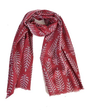 Bavlněný šátek s květinovým vzorem, vínový s šedým potiskem, 180x70cm