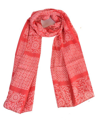 Bavlněný šátek s květinovým vzorem, červený, 185x75cm