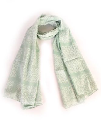 Bavlněný šátek s květinovým vzorem, bledě zelený, 185x75cm