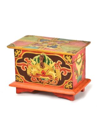 Dřevěná truhlička, tibetský design-Cheppu, 20x12x14cm