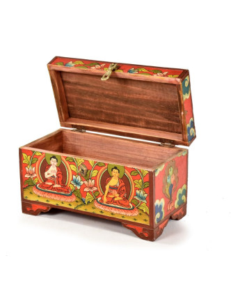 Dřevěná truhlička, tibetský design-Buddha, 25x13x15cm