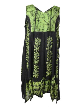 Černo-zelené batikované šaty bez rukávů, výšivka