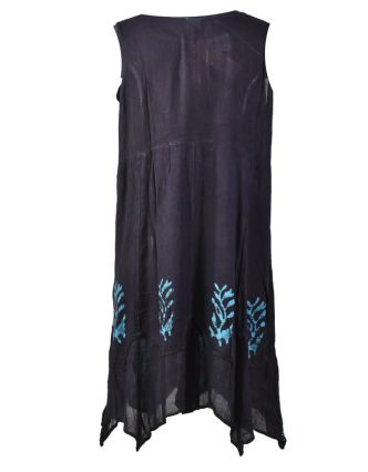 Tyrkysové batikované šaty bez rukávů, výšivka