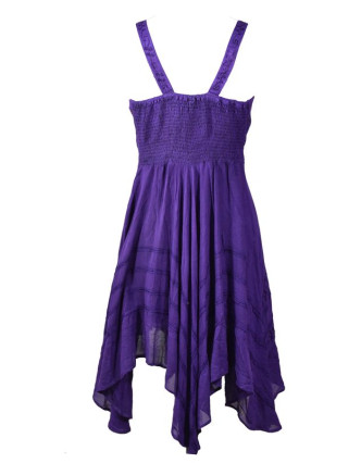 Krátké fialové šaty na ramínka, výšivka