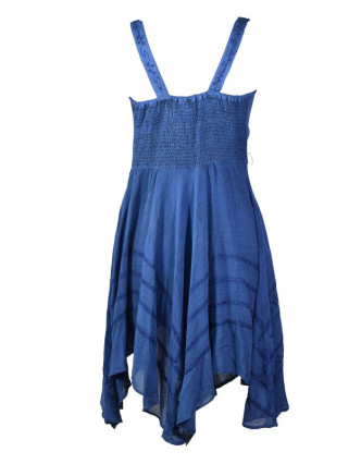 Krátké modré šaty na ramínka, výšivka