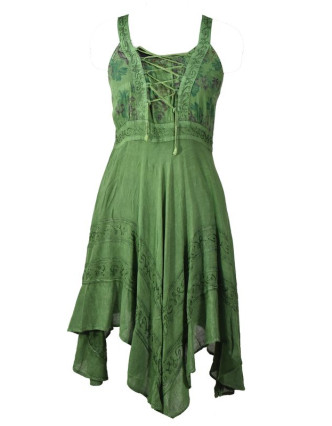 Krátké zelené šaty na ramínka, výšivka