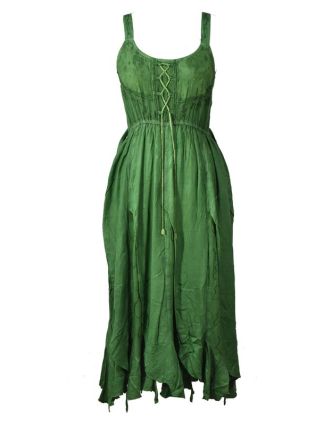 Dlouhé zelené šaty na ramínka, výšivka a ruční práce