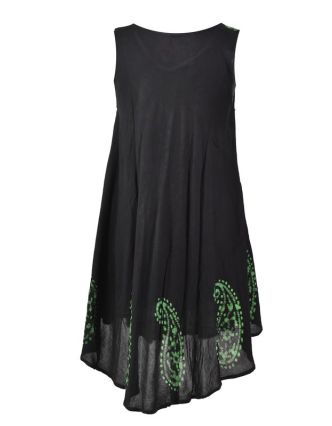 Krátké černo-zelené šaty bez rukávu, výšivka