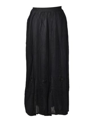 Dlouhá sukně s výšivkou, pružný pas, černá