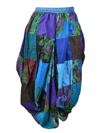 Balonová sukně s potiskem, patchwork design, tyrkysová