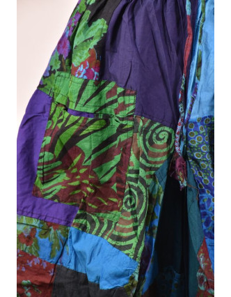 Balonová sukně s potiskem, patchwork design, tyrkysová