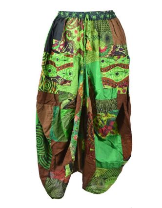 Balonová sukně s potiskem, patchwork design, zelená