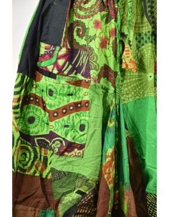 Balonová sukně s potiskem, patchwork design, zelená