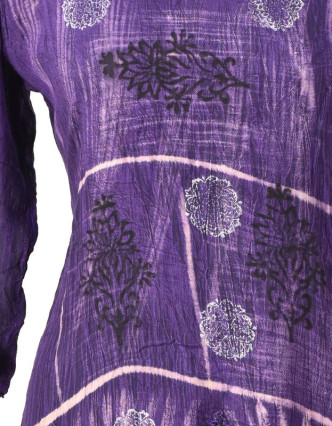 Letní halena s rukávem, výšivka, batika, fialová