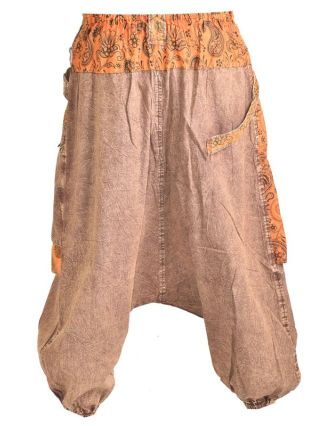 Unisex turecké kalhoty s kapsami, stonewashed design, chakra print