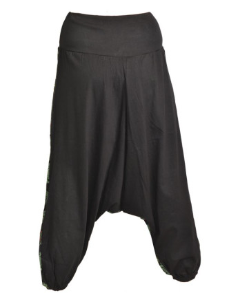 Černé turecké kalhoty s potiskem paisley, výšivka