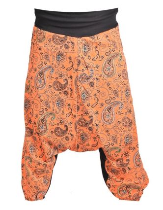 Oranžové turecké kalhoty s potiskem paisley, výšivka