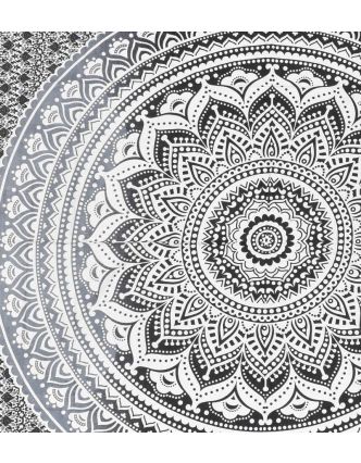 Přehoz na postel, Mandala, šedý tisk, 224x206cm