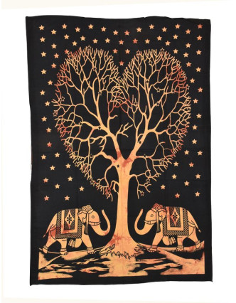 Přehoz s tiskem, sloni a strom života, 200x140cm