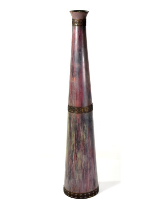 Váza z palmového dřeva, zdobená mosazným kováním, 12x12x58cm