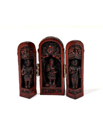 Ganesh, cestovní oltář, červeno hnědý, pryskyřice, 11 cm